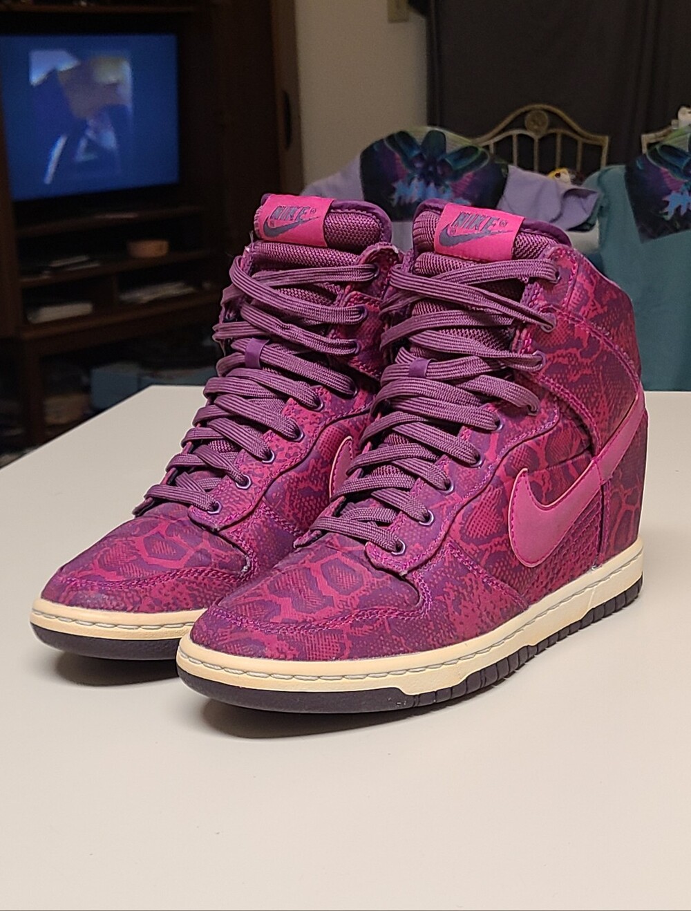 Nike Dunk Sky Hi Bright Magenta Python wedge skateboard sneakers size 7.5